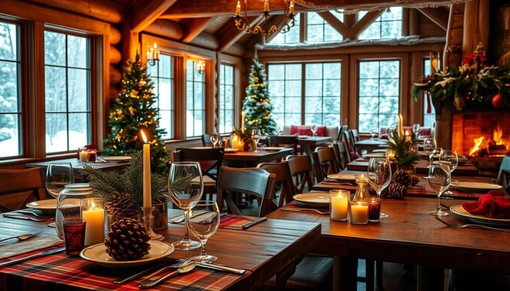 Enchanting dinner settings for a cozy mountain lodge Christmas