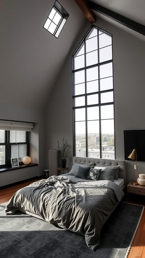 A beautifully designed medieval-inspired bedroom with high ceilings, rich curtains, and elegant furnishings.